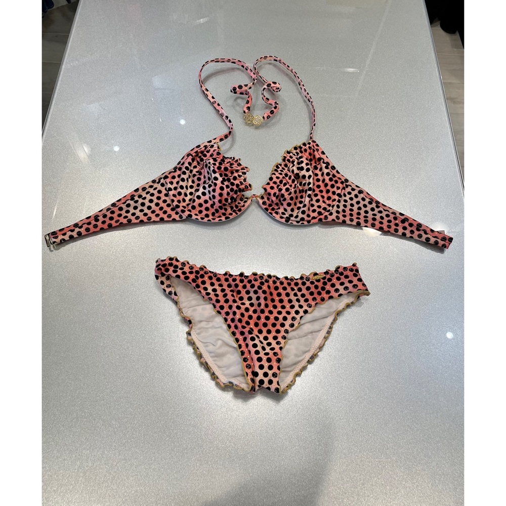 Luli Fama polka dot coral & peach bikini 🍑